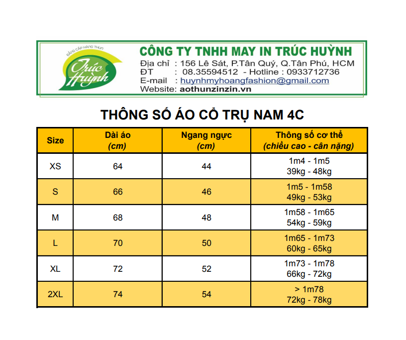 Bang Size Ao Thun Co Tru